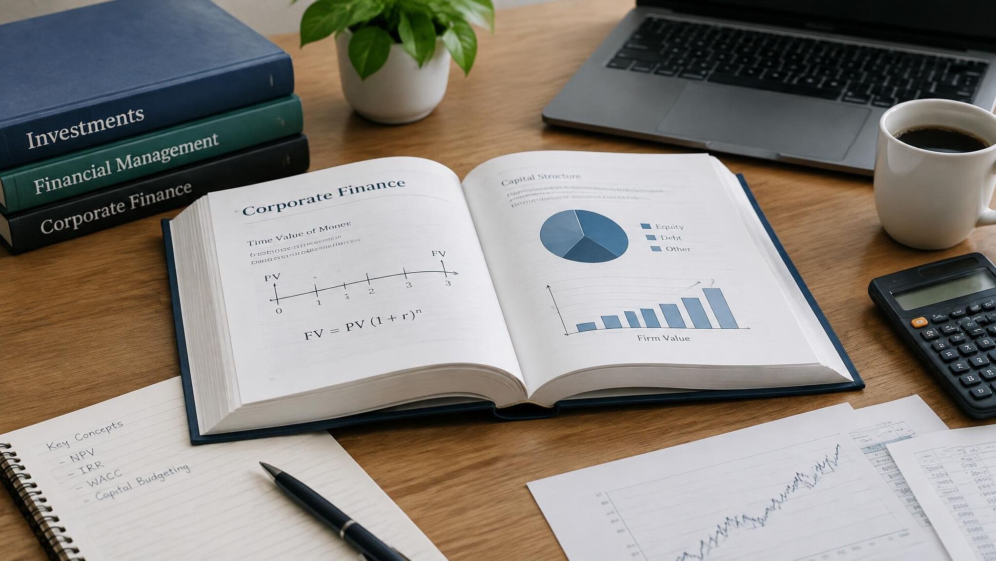 finance textbook on desk