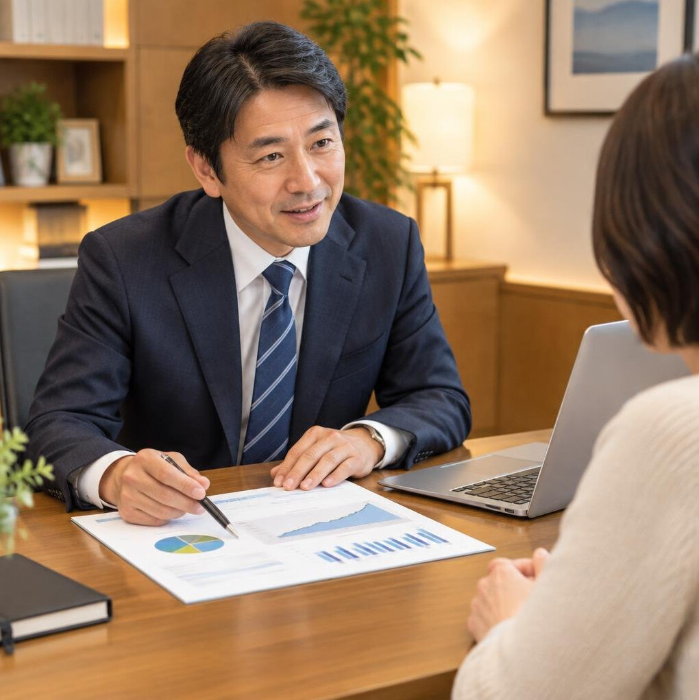 Financial planner reviewing an investment portfolio report with a client